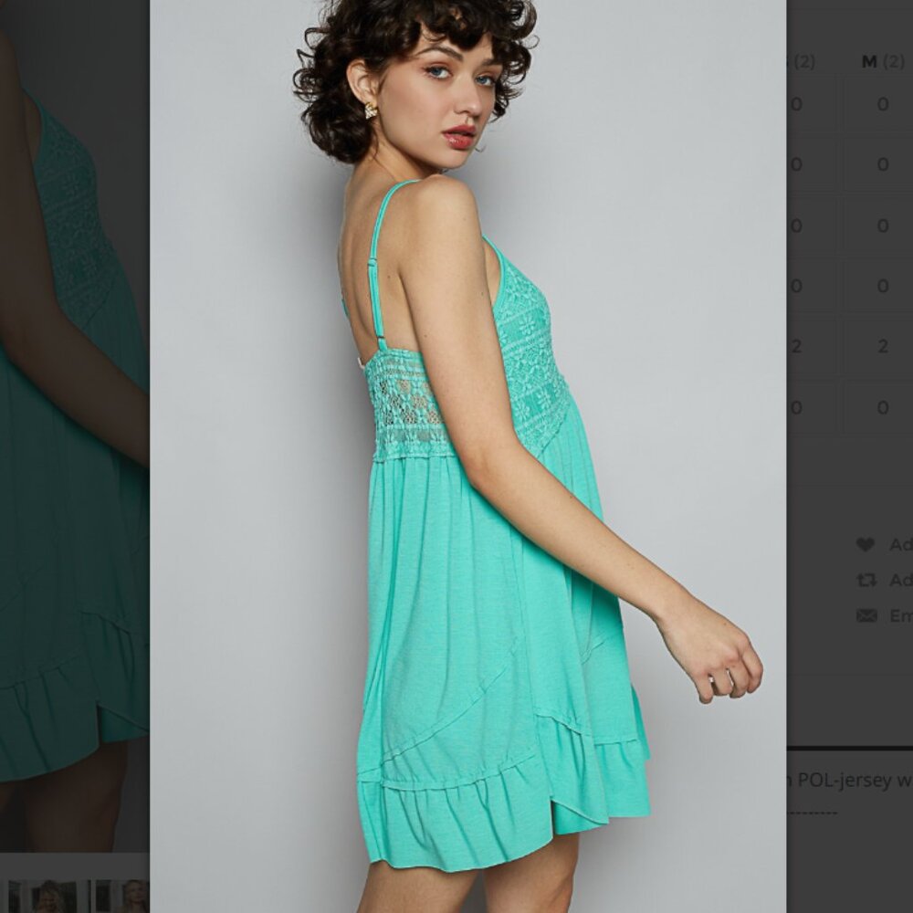 T2667 POL Mint Aqua Jersey Lace Top Minidress Spaghetti Straps - Picture 8 of 9